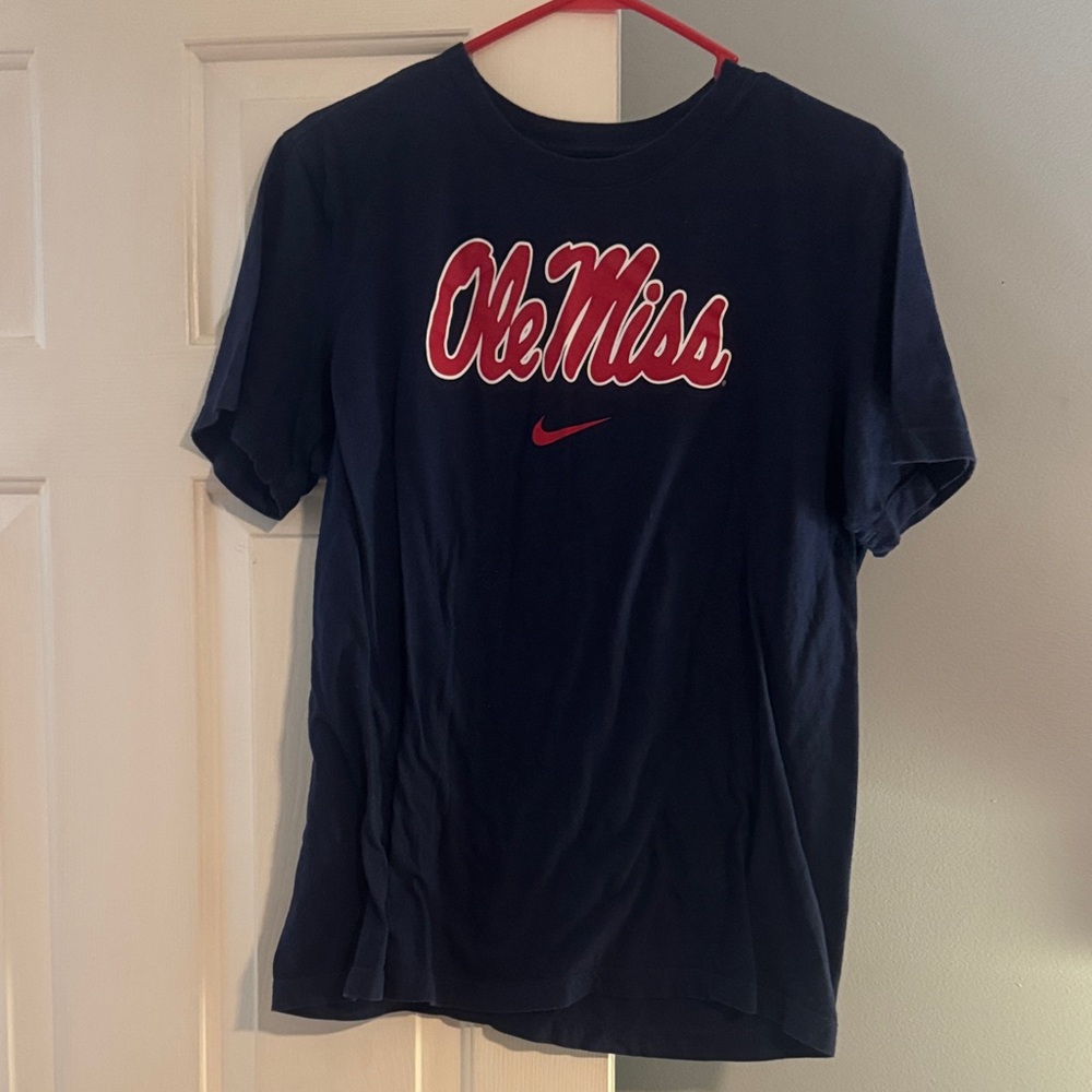 Nike Navy Tee with Red and White Ole Miss Script